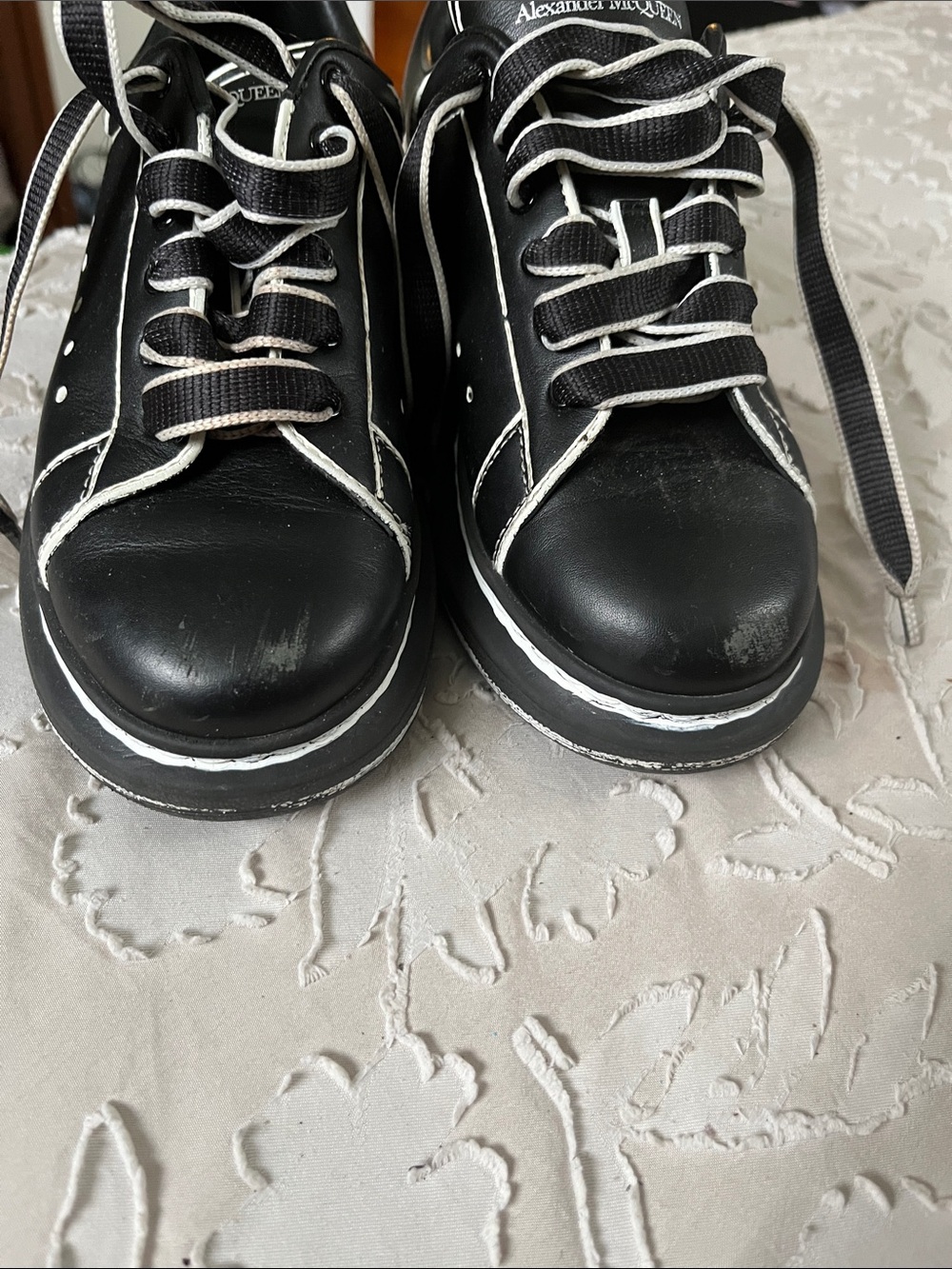 Alexander McQueen Black Sneakers with White Piping